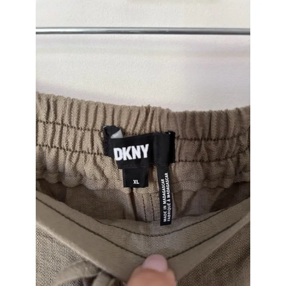 DKNY Womens Trousers Pants XL Green Elastic Waist Wide Leg